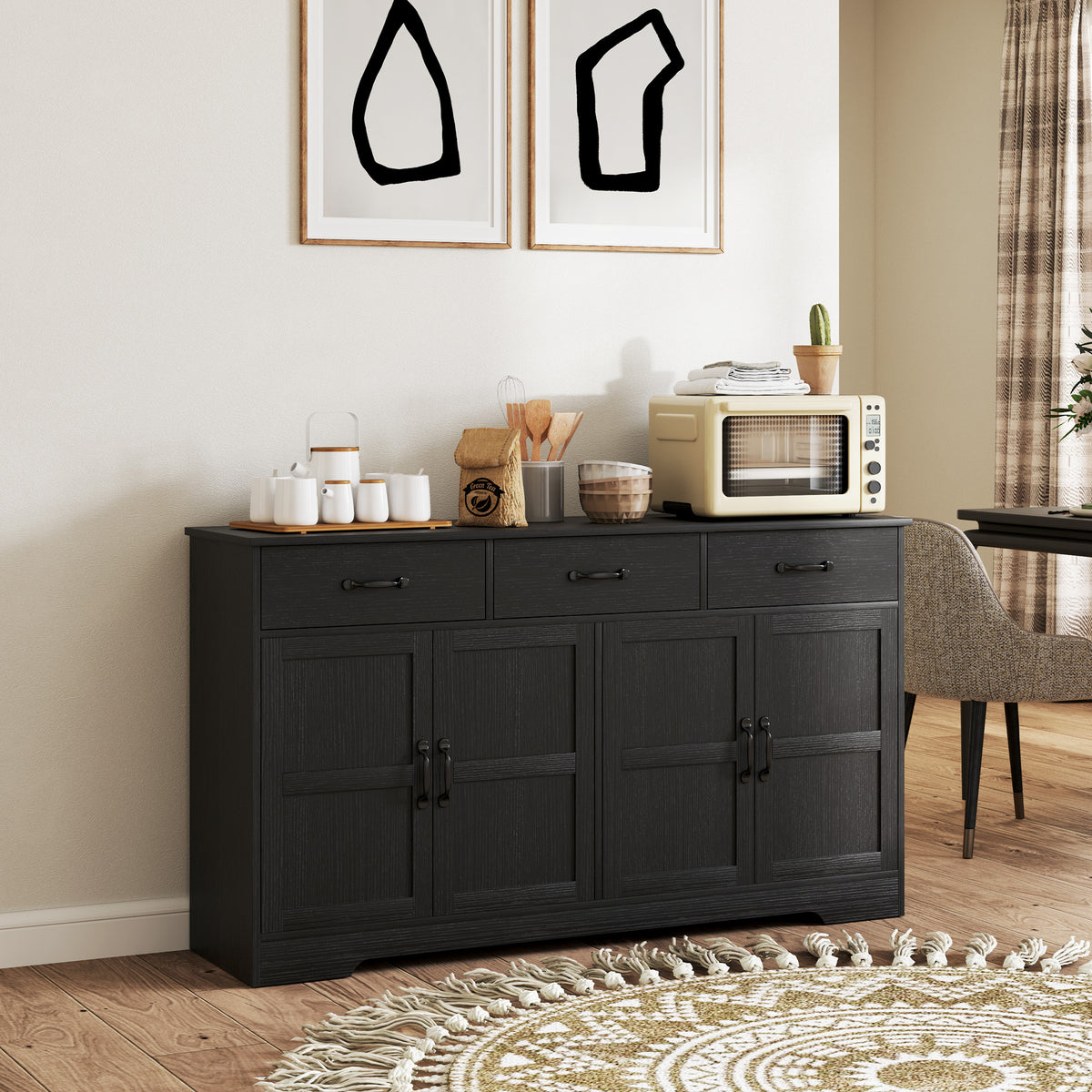 Sideboard Buffet Cabinet with Storage, Modern Coffee Bar Cabinet with 3 Drawers and Adjustable Shelves – view 7