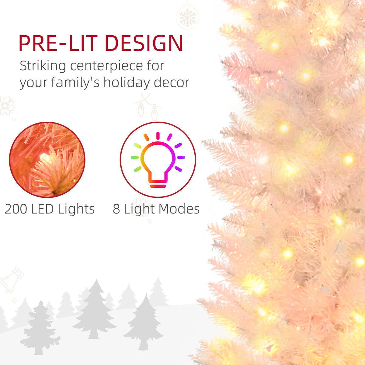 6' Prelit Christmas Trees, Pencil Artificial Christmas Tree with Colourful Surface Tips, Colourful LED Lights, White