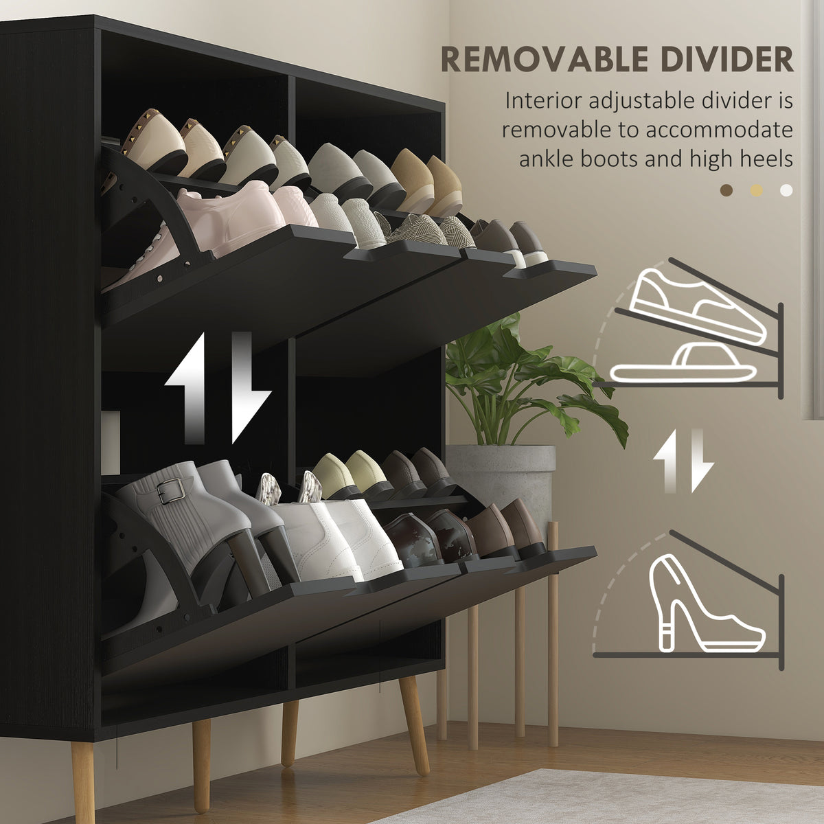 Shoe Storage Cabinet with 4 Flip Drawers and Adjustable Shelf, Shoe Cabinet for 8-16 Pairs of Shoes, Black – view 5