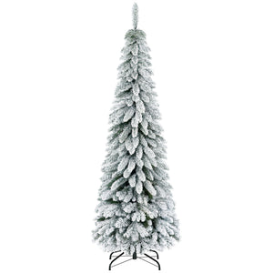 6' Artificial Slim Flocked Christmas Trees, with Snow Frosted Branches, Downswept Shape, Steel Base