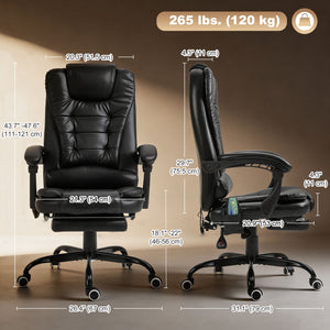 Reclining Office Chair with Footrest, Vibrating Massage, Adjustable Height, Perfect Office, Black