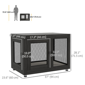 Pet Crate End Table with Water-resistant Cushion or Large Medium Dogs, Black – view 2