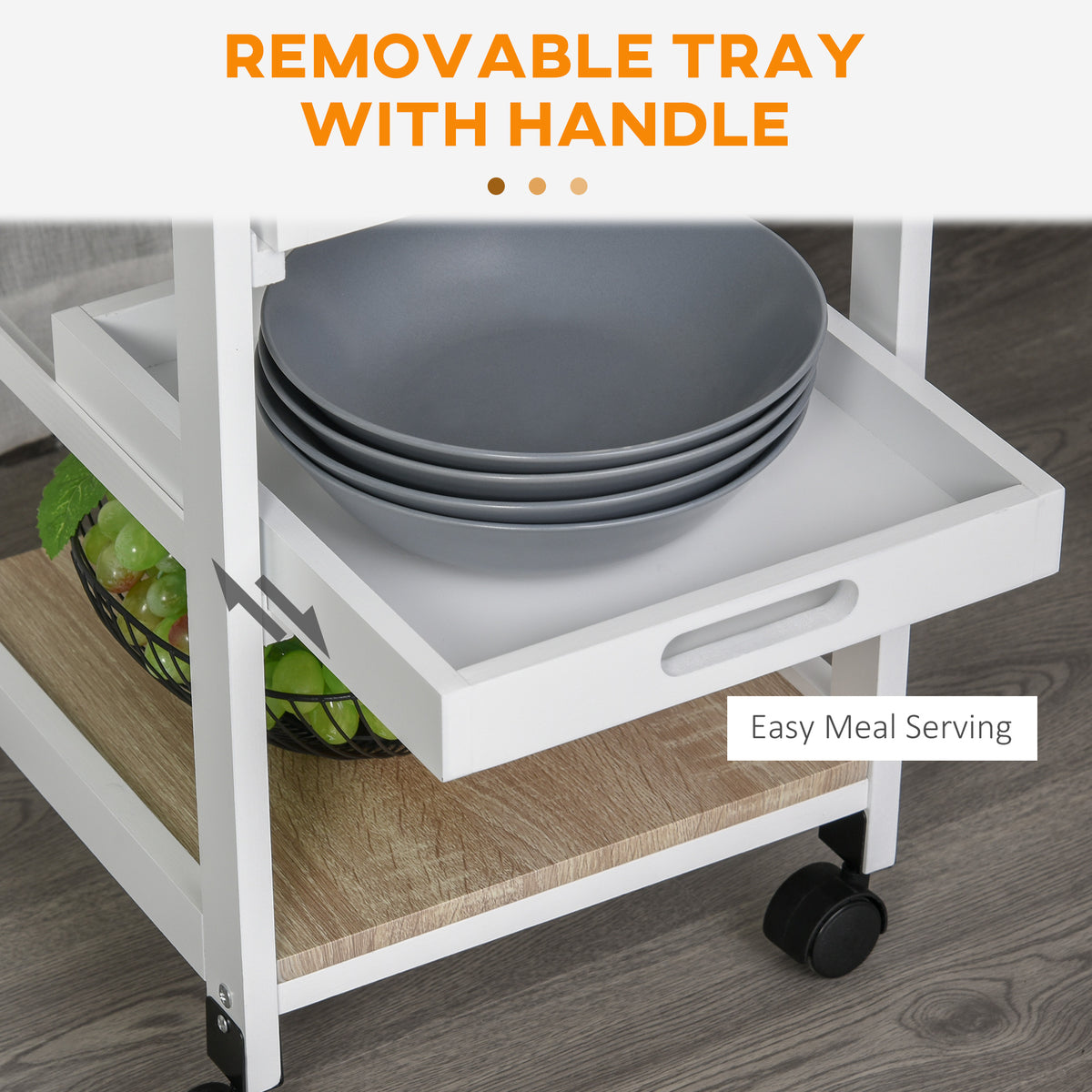 Rolling Kitchen Island Cart, Mobile Utility Storage Cart with Drawer, Wire Storage Basket, Removable Tray – view 11