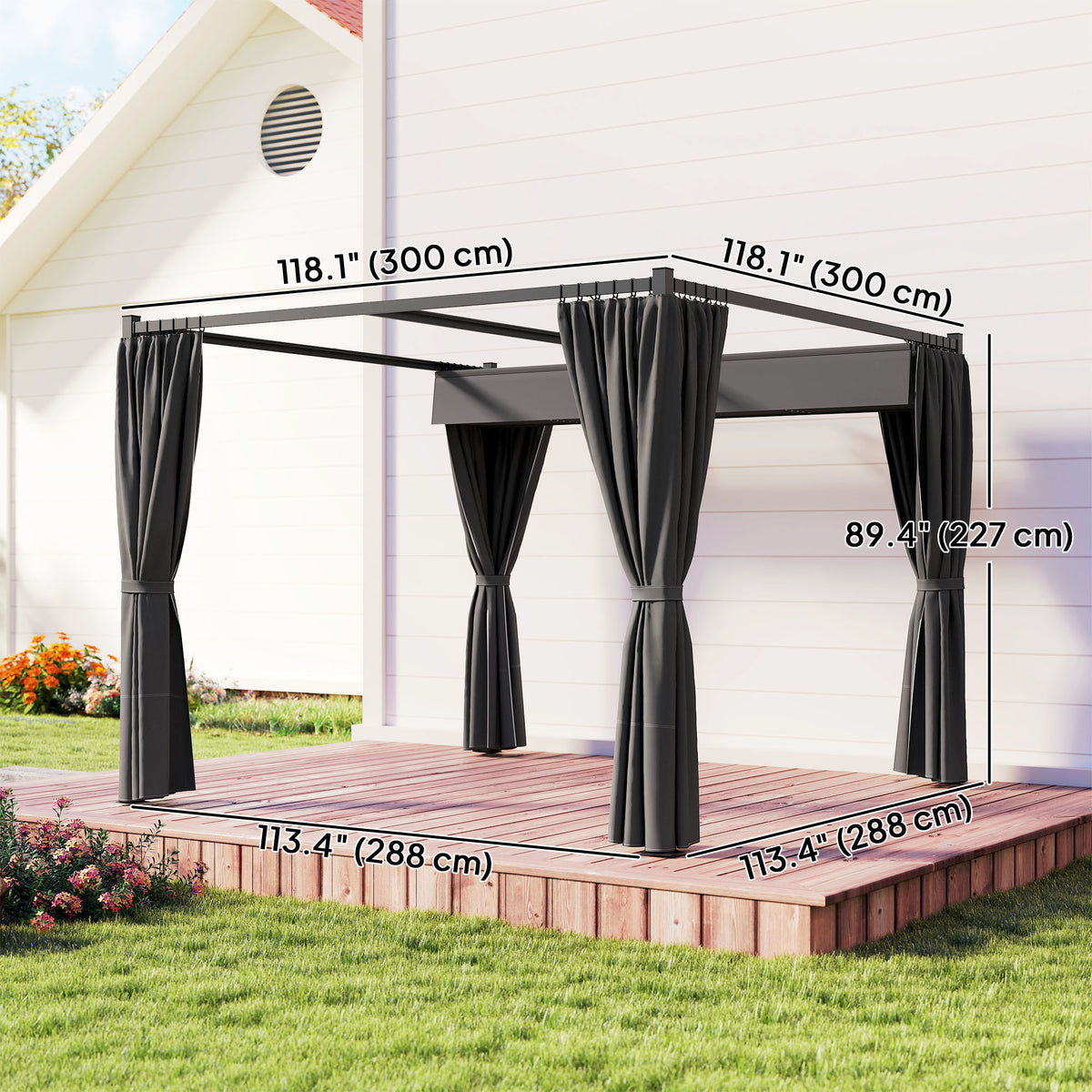 10' x 10' Retractable Pergola Canopy with Sidewalls, Metal Outdoor Gazebo Sun Shade Shelter, Beige – view 9