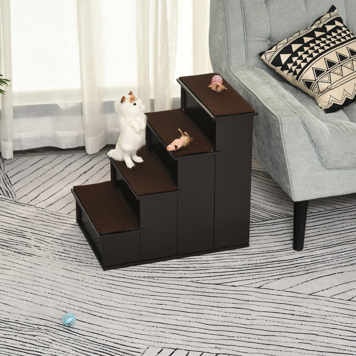 4 Levels Wooden Dog Steps Pet Stairs for High Bed, Cat Ladder for Bed Couch with Non-Slip Carpet – view 8