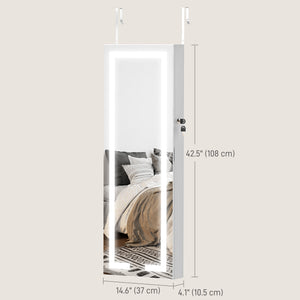 LED Lighted Jewelry Armoire with Mirror Jewelry Cabinet with Storage Lockable Door/Wall Mounted Jewelry Organizer, White