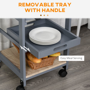 Rolling Kitchen Island Cart, Mobile Utility Storage Cart with Drawer, Wire Storage Basket, Removable Tray – view 4