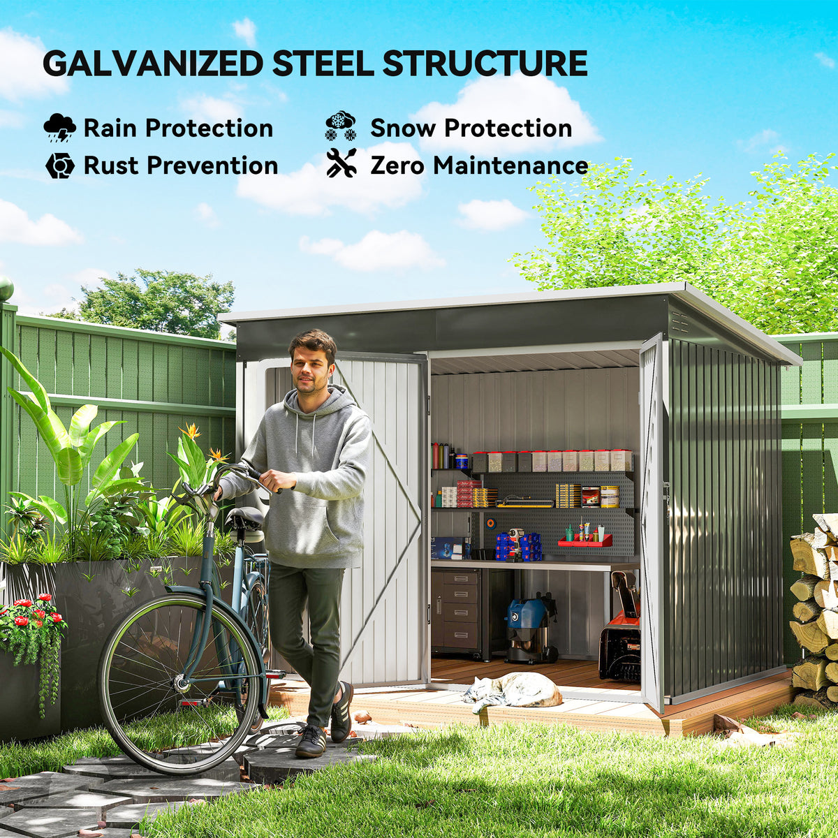 8.5' x 6' Galvanised Steel Outdoor Storage Shed, Garden Shed with Window – view 10
