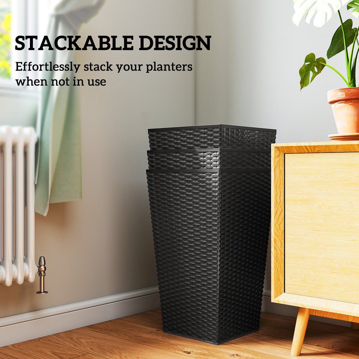 Set of 3 Tall Plant Stand, Outdoor & Indoor Flower Pot Set for Front Door, Entryway, Patio and Deck, Black – view 6