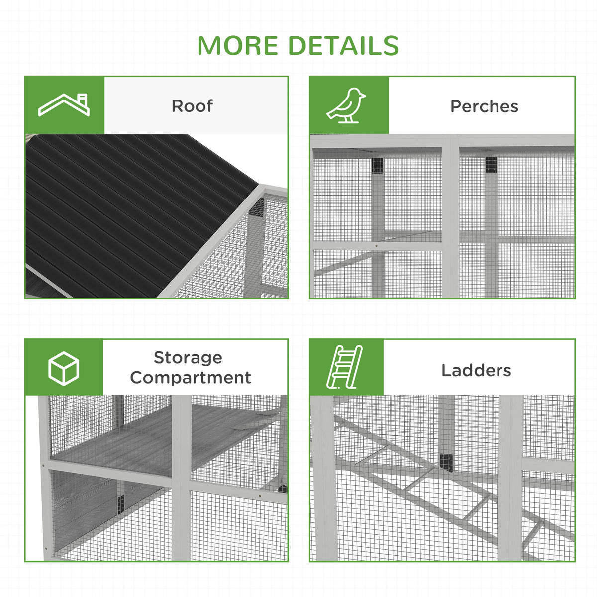142" Outdoor Wooden Chicken Coop with Run, Ramps, Perches, Storage, Combinable Design for 6 - 10 Chickens, Grey