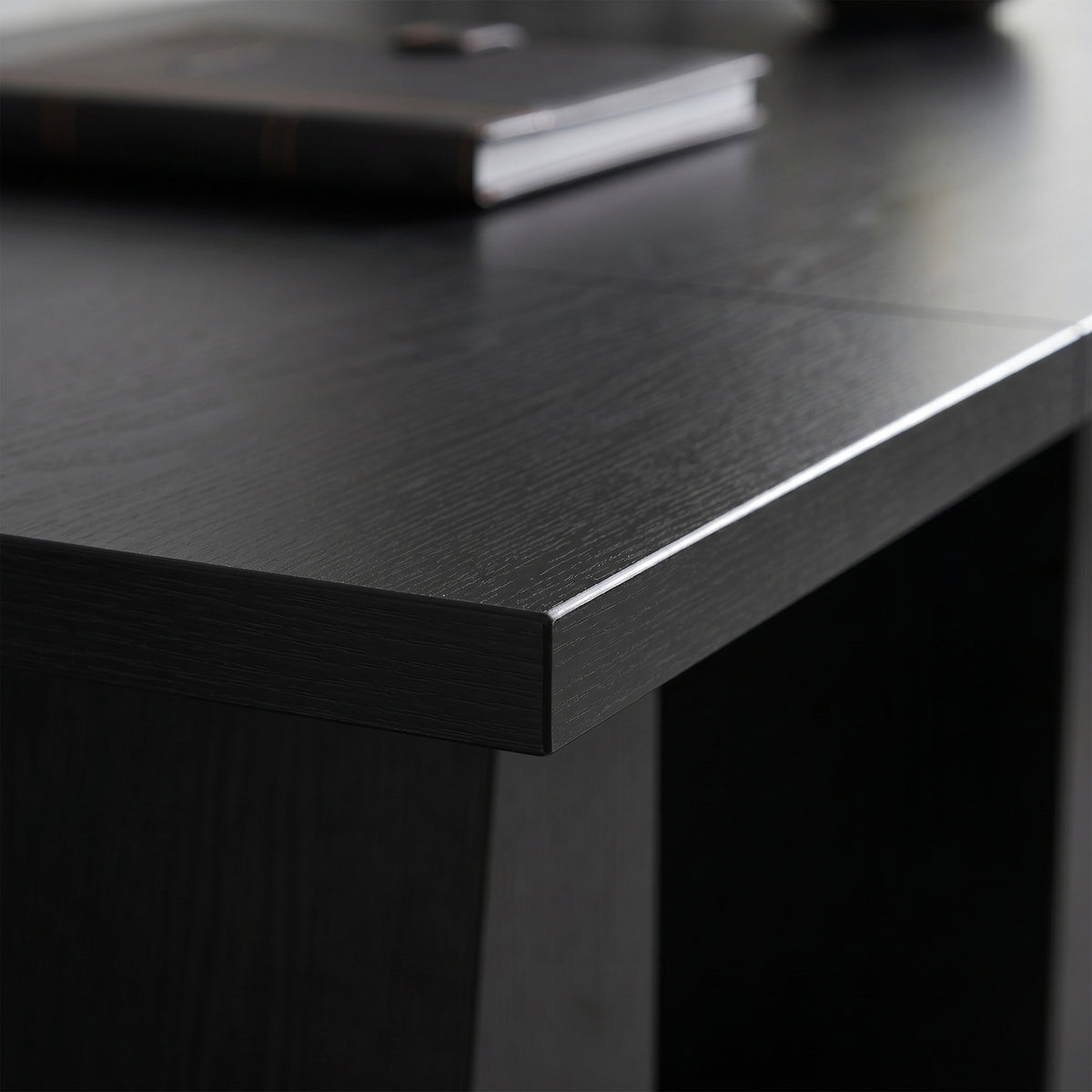 63 Inch Computer Desk with Trapezoidal Frame Light Black Wood Grain