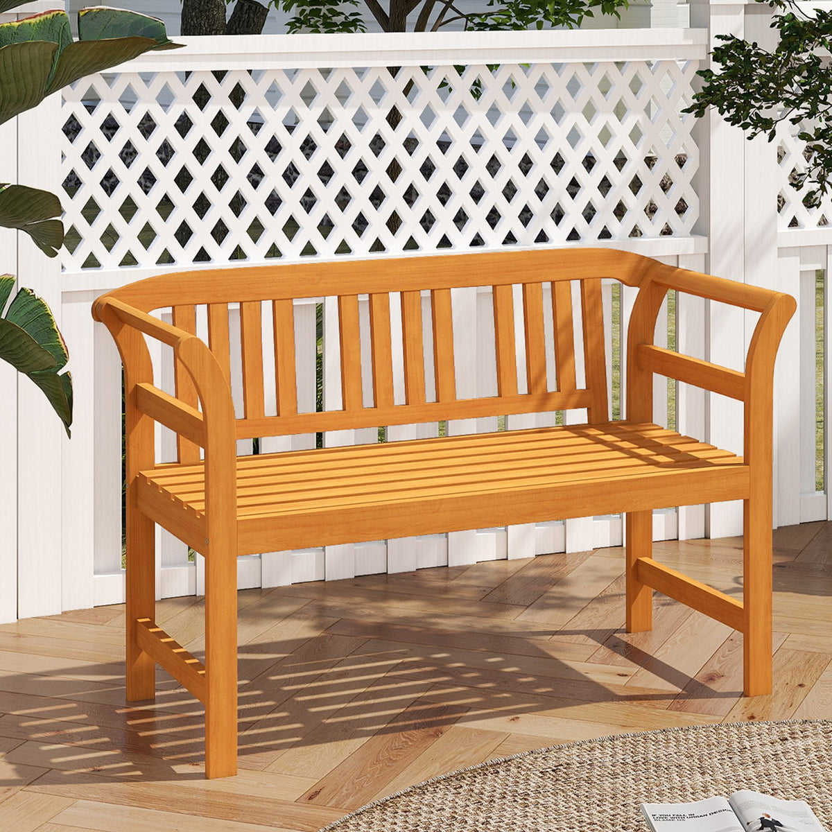 Acacia Wood 2-Person Patio Loveseat with Backrest and Armrests view 2
