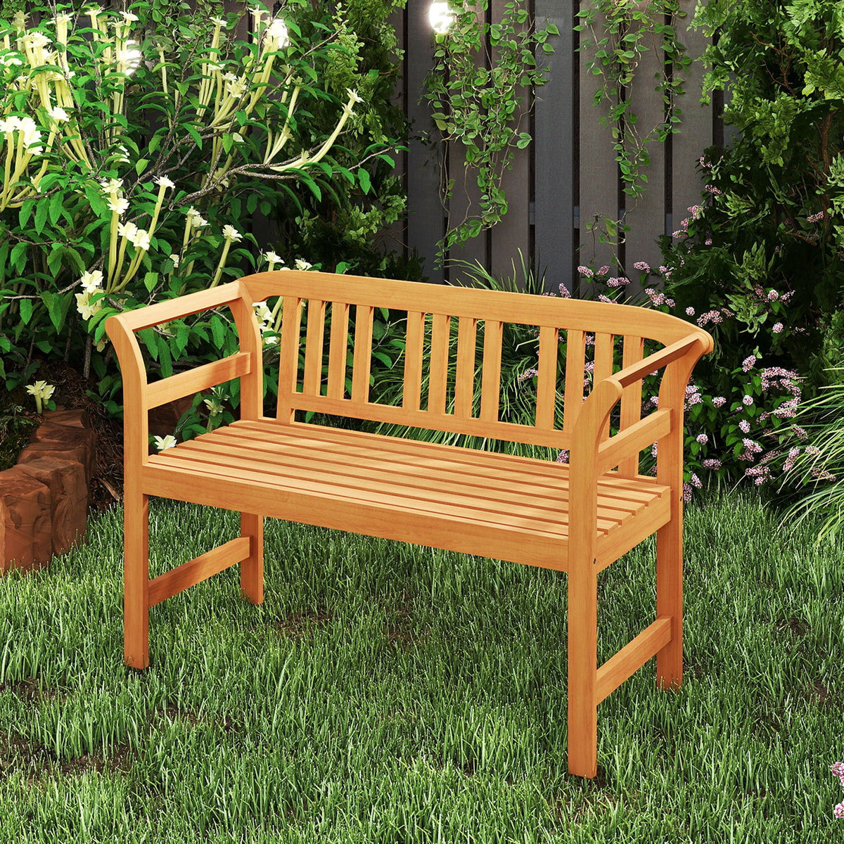 Acacia Wood 2-Person Patio Loveseat with Backrest and Armrests view 3