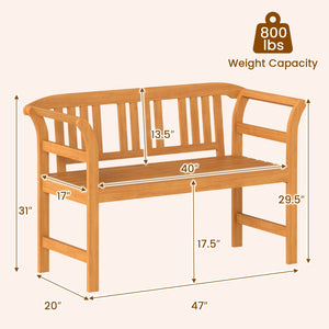 Acacia Wood 2-Person Patio Loveseat with Backrest and Armrests view 4