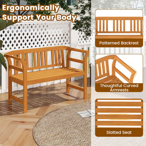 Acacia Wood 2-Person Patio Loveseat with Backrest and Armrests view 8