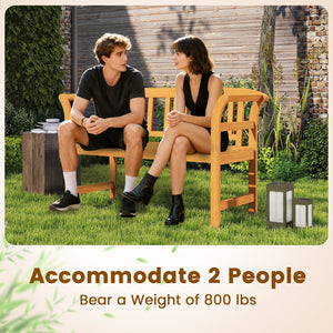 Acacia Wood 2-Person Patio Loveseat with Backrest and Armrests view 9