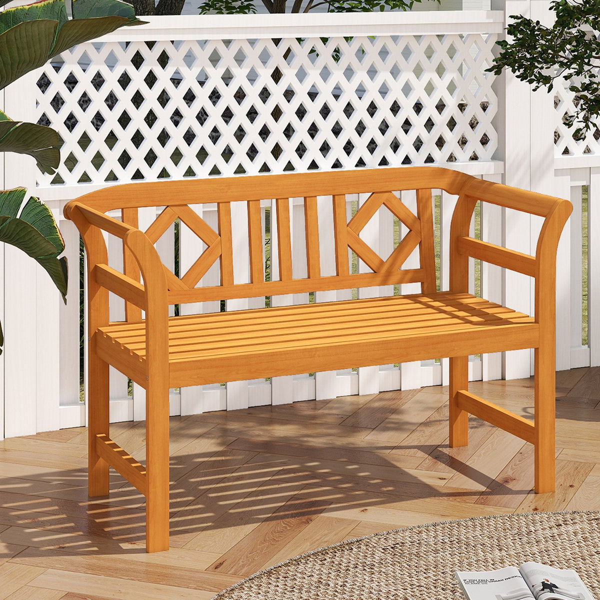 Acacia Wood 2-Person Patio Loveseat with Backrest and Armrests for Porch view 2