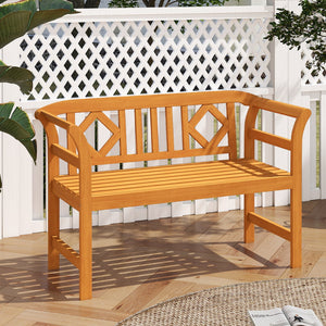 Acacia Wood 2-Person Patio Loveseat with Backrest and Armrests for Porch view 2