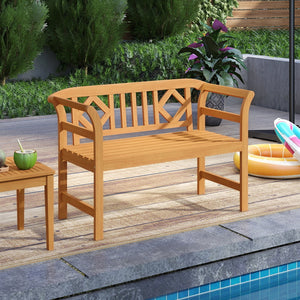 Acacia Wood 2-Person Patio Loveseat with Backrest and Armrests for Porch view 5