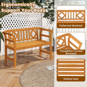 Acacia Wood 2-Person Patio Loveseat with Backrest and Armrests for Porch view 8