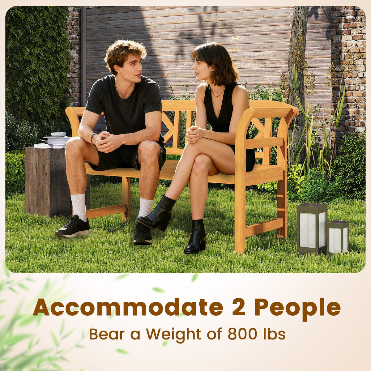 Acacia Wood 2-Person Patio Loveseat with Backrest and Armrests for Porch view 9