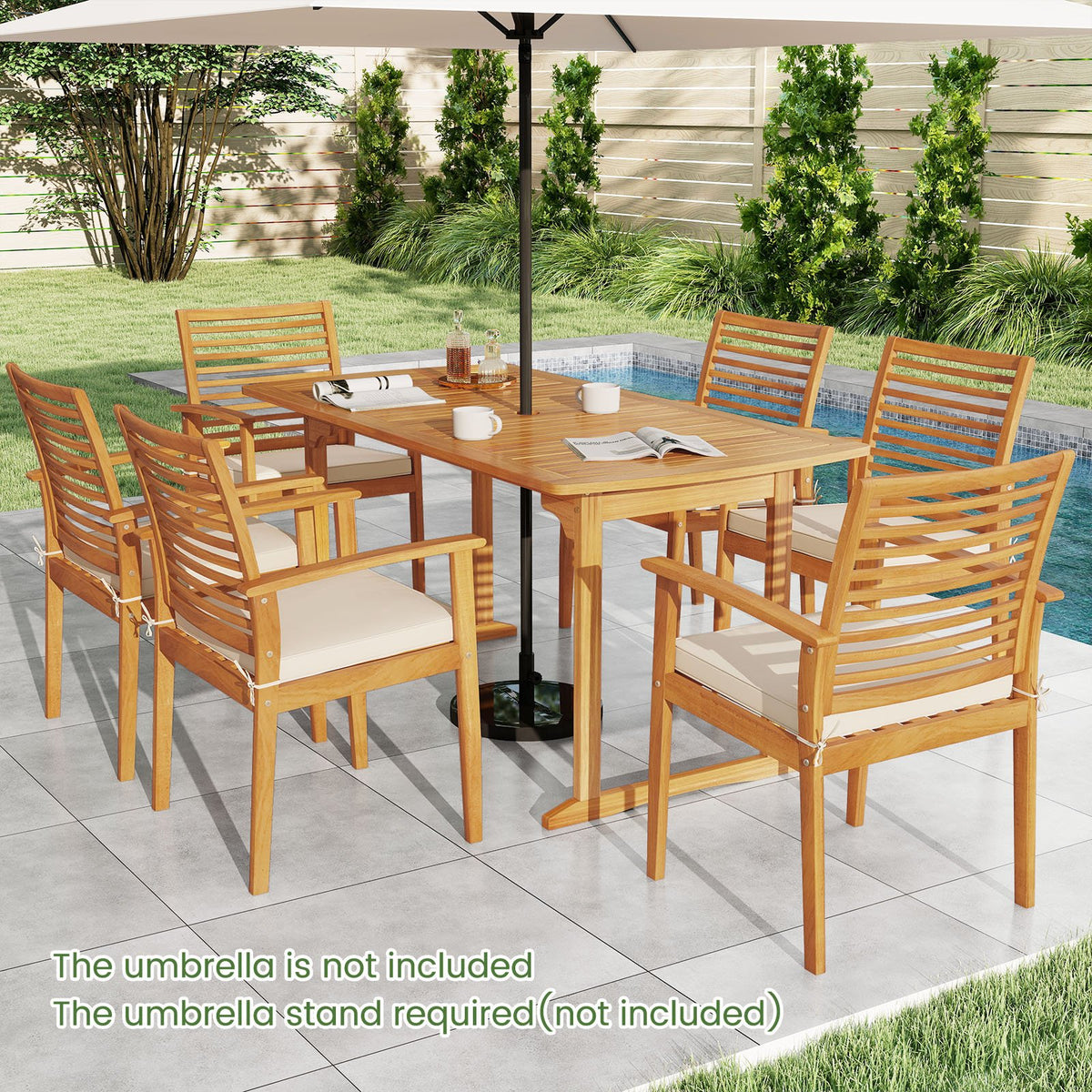 Acacia Wood 7-Piece Patio Dining Set with Umbrella Hole view 3