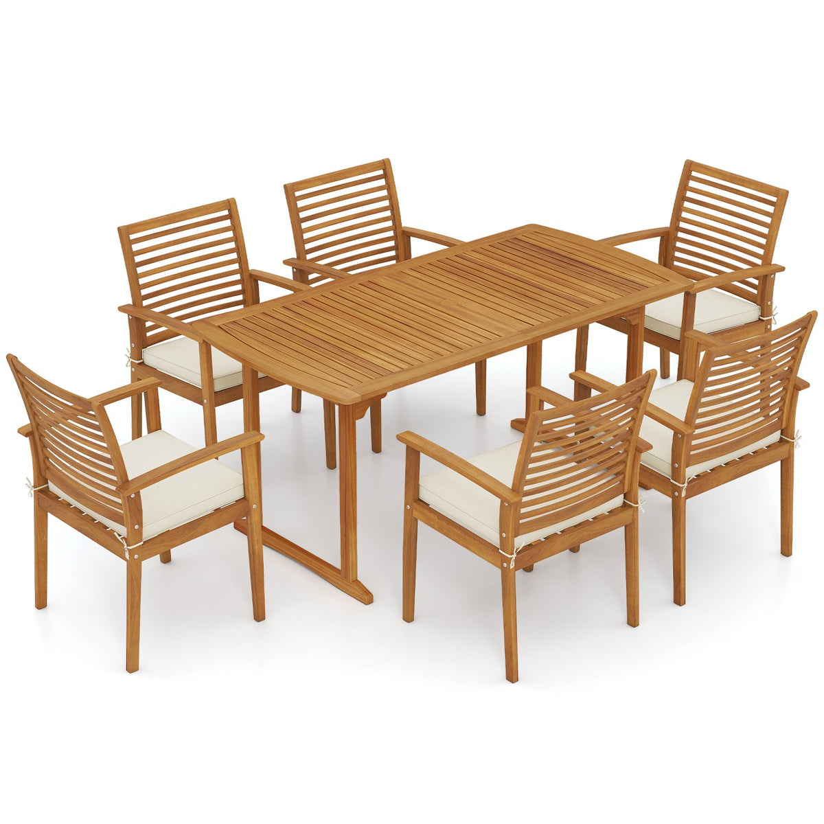 Acacia Wood 7-Piece Patio Dining Set with Umbrella Hole view 4