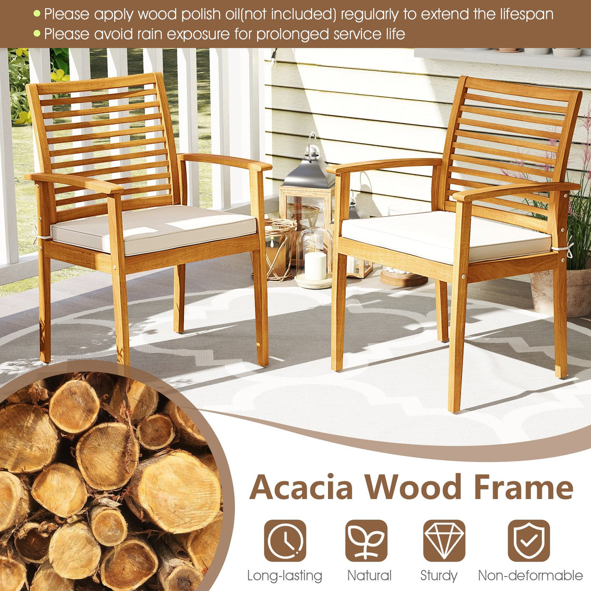 Acacia Wood 7-Piece Patio Dining Set with Umbrella Hole view 6