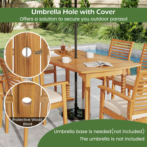 Acacia Wood 7-Piece Patio Dining Set with Umbrella Hole view 8