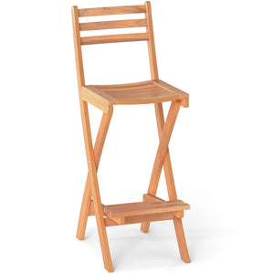 Acacia Wood Bar Height Chair with Backrest and Footrest for Backyard-Set of 1