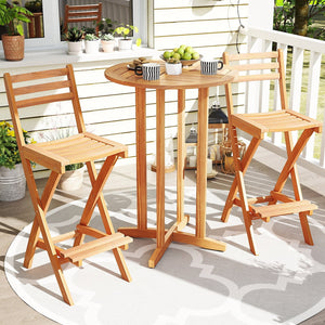 Acacia Wood Bar Height Chair with Backrest and Footrest for Backyard-Set of 1 view 2