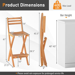 Acacia Wood Bar Height Chair with Backrest and Footrest for Backyard-Set of 1 view 4