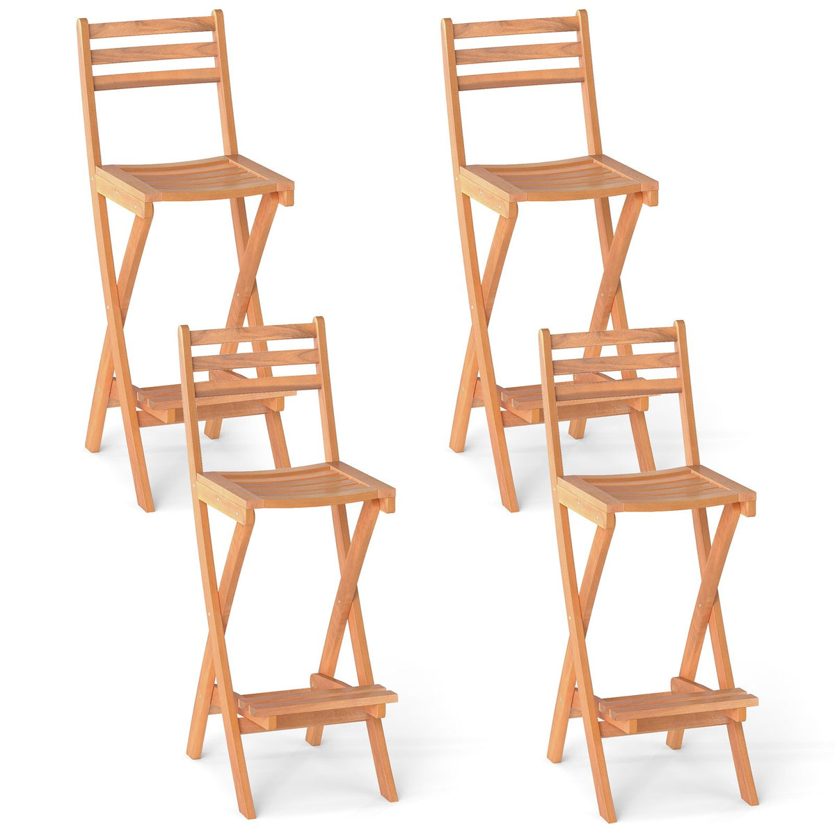 Acacia Wood Bar Height Chair with Backrest and Footrest for Backyard-Set of 4