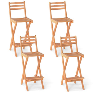 Acacia Wood Bar Height Chair with Backrest and Footrest for Backyard-Set of 4