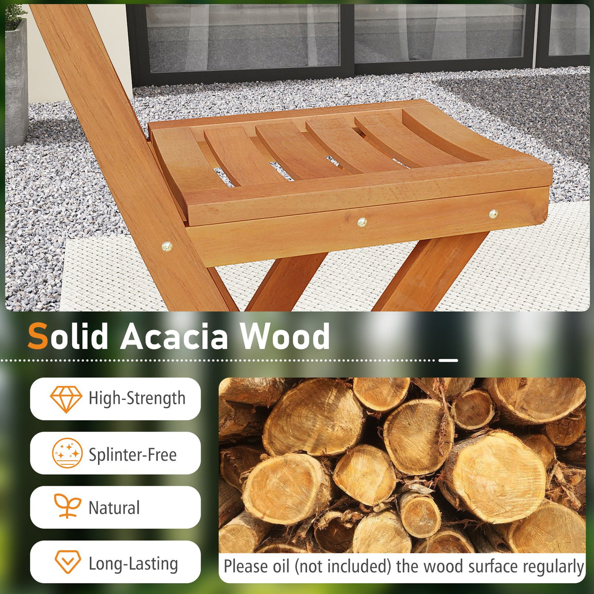 Acacia Wood Bar Height Chair with Backrest and Footrest for Backyard-Set of 4 view 6