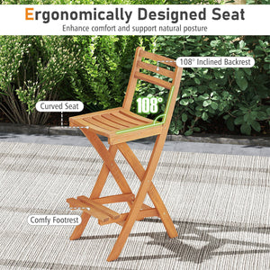 Acacia Wood Bar Height Chair with Backrest and Footrest for Backyard-Set of 4 view 7