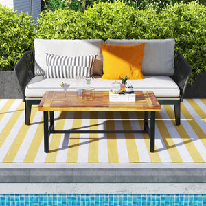 Acacia Wood Coffee Table with Thickened Top and Heavy-duty Metal Legs view 3