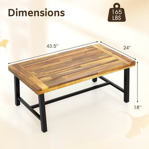 Acacia Wood Coffee Table with Thickened Top and Heavy-duty Metal Legs view 5