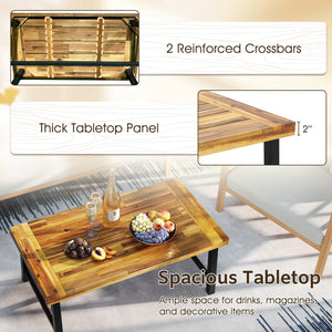 Acacia Wood Coffee Table with Thickened Top and Heavy-duty Metal Legs view 6
