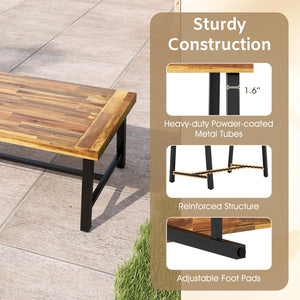 Acacia Wood Coffee Table with Thickened Top and Heavy-duty Metal Legs view 7