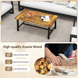 Acacia Wood Coffee Table with Thickened Top and Heavy-duty Metal Legs view 9