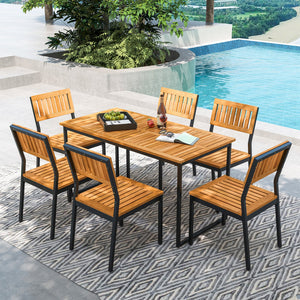 Acacia Wood Dining Table for 6 People with Slatted Tabletop and Umbrella Hole view 2