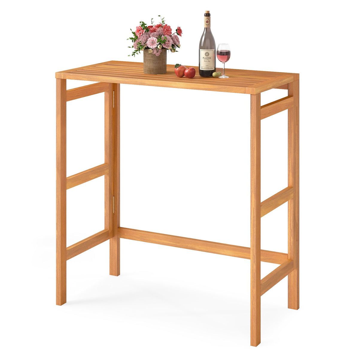 Acacia Wood Outdoor Bar Table with Slatted Tabletop for Balcony view 4
