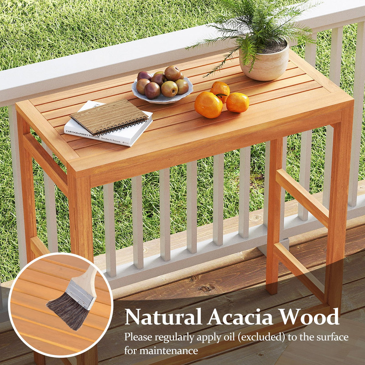 Acacia Wood Outdoor Bar Table with Slatted Tabletop for Balcony view 6