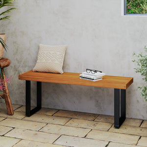 Acacia Wood Outdoor Bench 48 Inch Long Patio Dining Bench-Set of 2 view 3