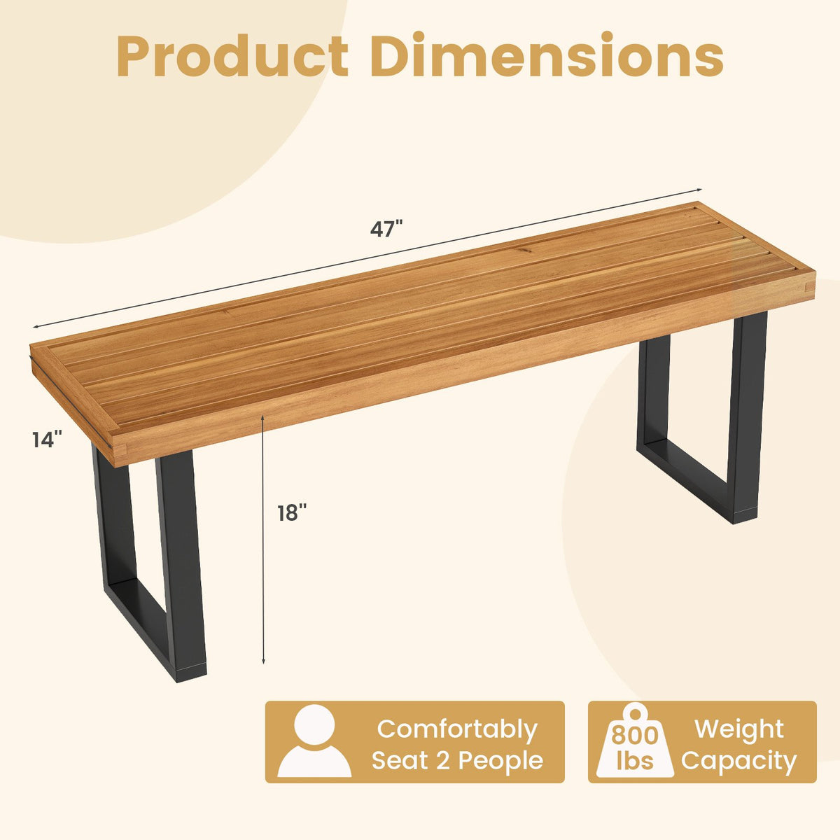 Acacia Wood Outdoor Bench 48 Inch Long Patio Dining Bench-Set of 2 view 4
