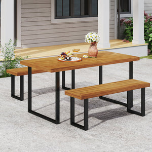 Acacia Wood Outdoor Bench 48 Inch Long Patio Dining Bench-Set of 2 view 5