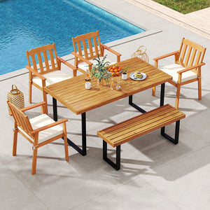 Acacia Wood Outdoor Bench 48 Inch Long Patio Dining Bench-Set of 2 view 6