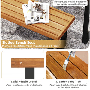 Acacia Wood Outdoor Bench 48 Inch Long Patio Dining Bench-Set of 2 view 7