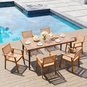 Acacia Wood Outdoor Dining Chairs Set of 2 PE Rattan Patio Chairs with Backrests and Armrests view 7